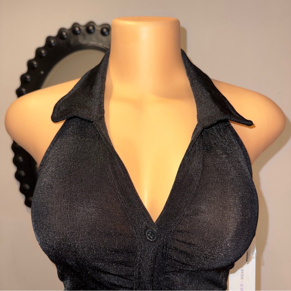 NWT ALMOST FAMOUS MINI DRESS WITH COLLAR SPARKLY BLACK DREES SIZE M AND L - Picture 2 of 4